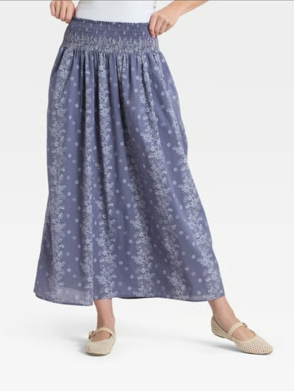 Universal THREAD mocked Waist Blue Floral Maxi Skirt